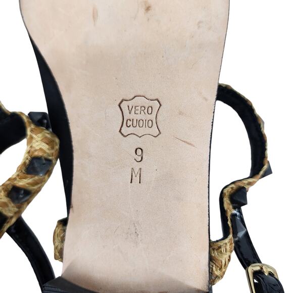 Eric Javits Women's Bien Woven T-Strap Black Rock Studded Sandals Size 9 - Picture 4 of 5